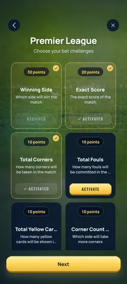Champ app screen: Call the challenges