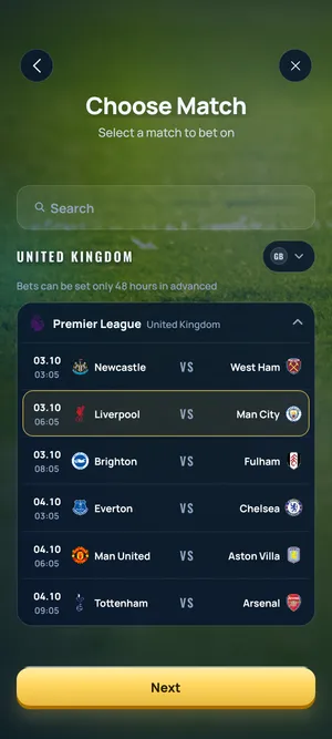 Champ app: Pick a match
