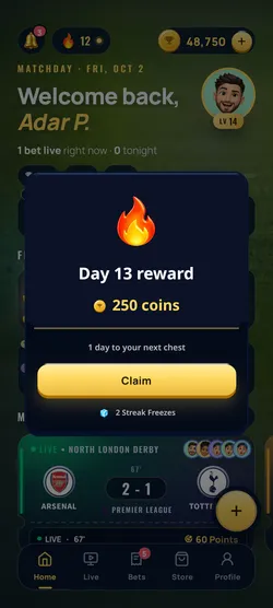 Champ app screen: Claim your daily reward