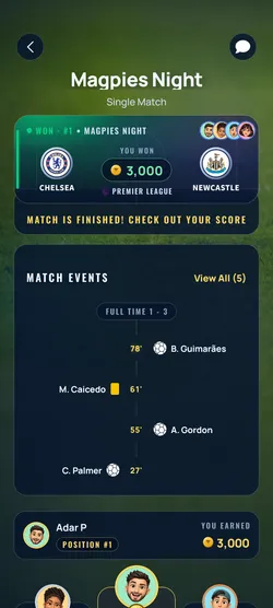 Champ app screen: Win the pot