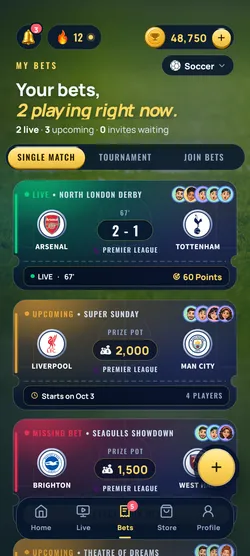 Champ app screen: All your bets in one place