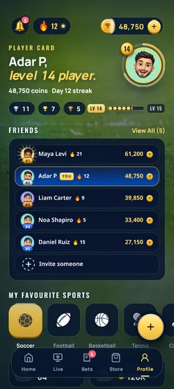 Champ app screen: Top your friends board